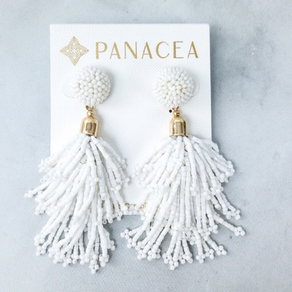 Panacea Tassel Earrings White Beaded - Picture 6 of 11